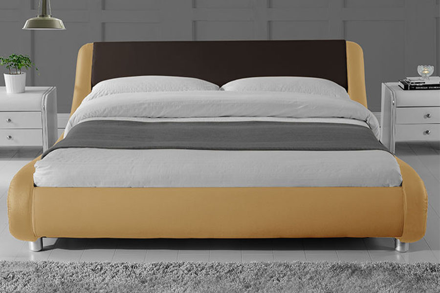1140-1 Estructura de cama tapizada con LED de cuero sintético en dos tonos