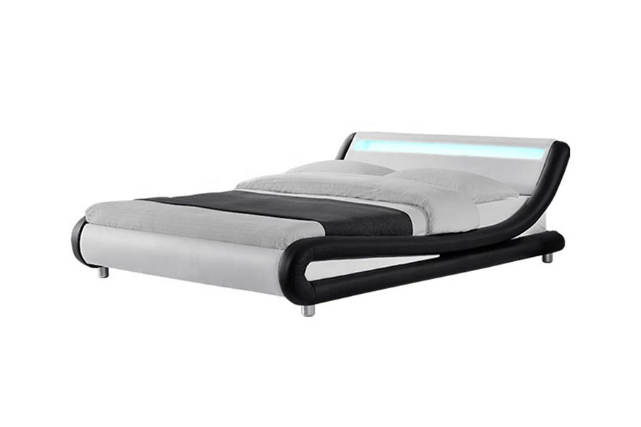 1140-1 Estructura de cama tapizada con LED de cuero sintético en dos tonos