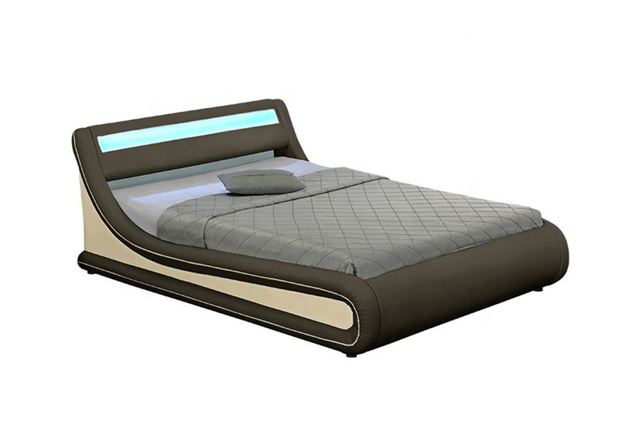 Marco de cama tapizado en cuero PU con tamaño King LED otomano 1138G