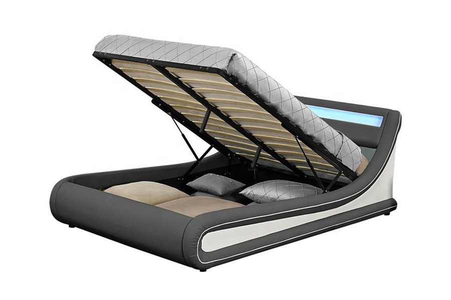 Marco de cama tapizado en cuero PU con tamaño King LED otomano 1138G