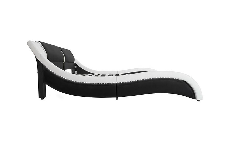 1178-1 Cama tapizada Queen King de cuero con marco LED ondulado