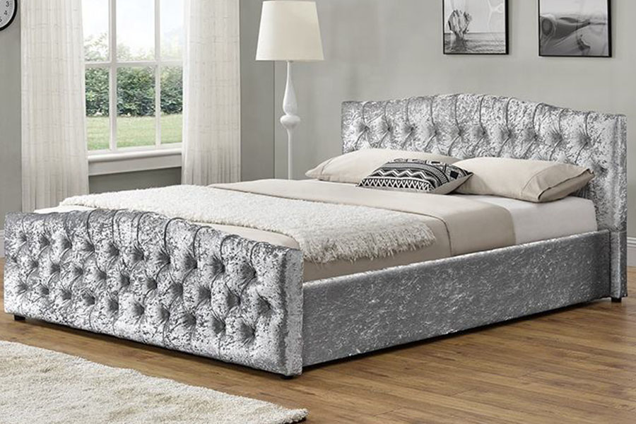 Cama con almacenamiento de panel suave otomana con elevación a gas de tela de lino 1173G