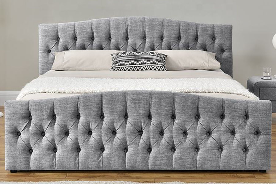 Cama con almacenamiento de panel suave otomana con elevación a gas de tela de lino 1173G