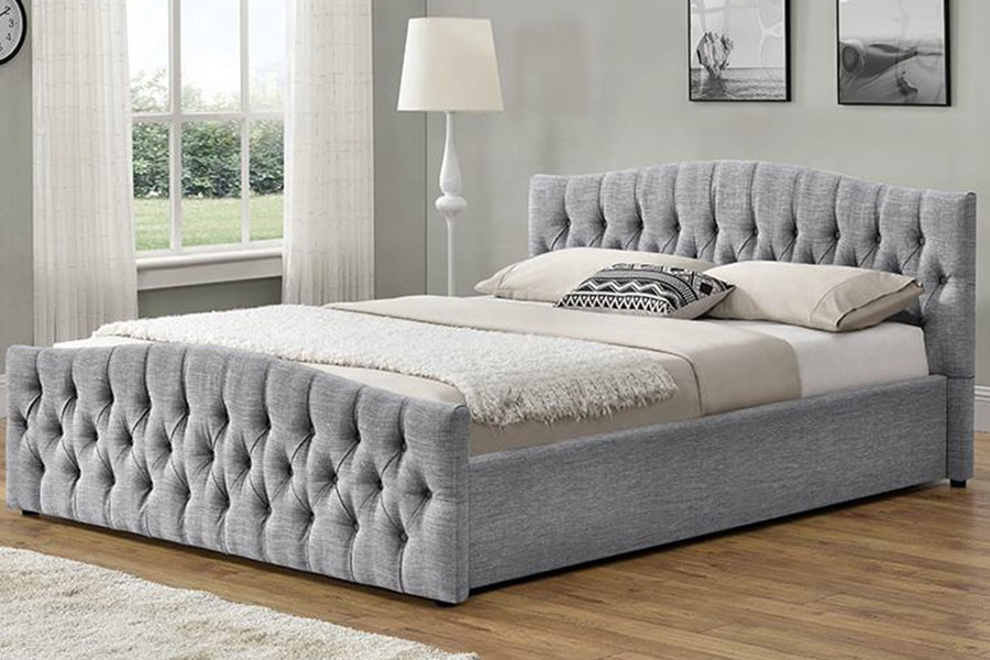 Cama con almacenamiento de panel suave otomana con elevación a gas de tela de lino 1173G