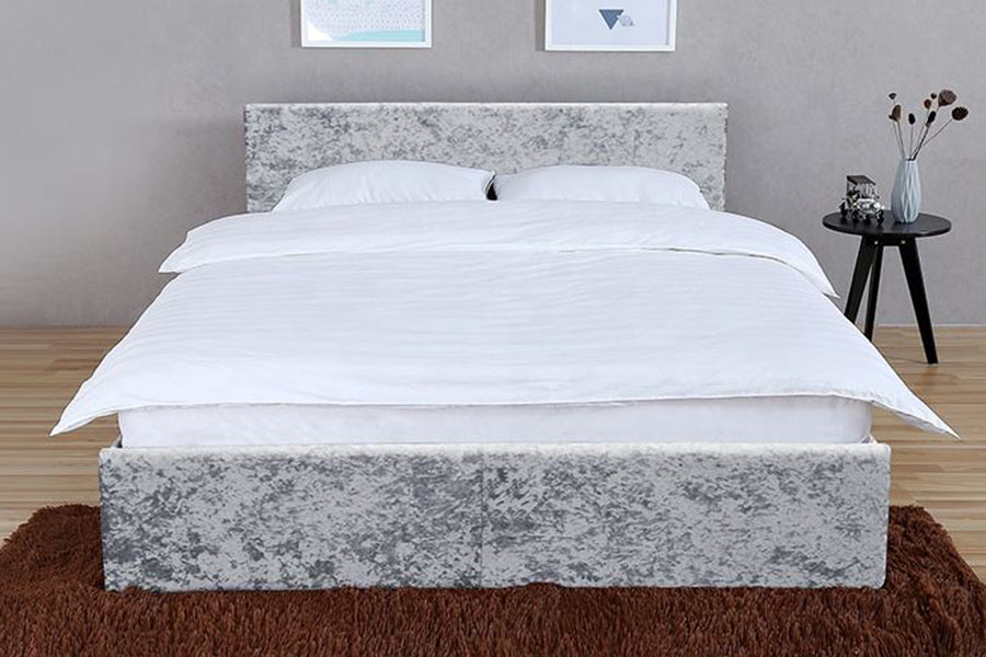 Marco de cama con almacenamiento de terciopelo de PU con elevación a gas y otomana King 1166G