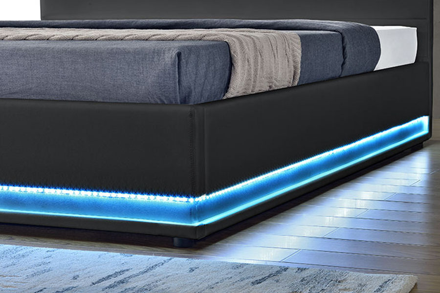 1165-1G Marco de cama tapizado LED con almacenamiento de cuero de lujo moderno