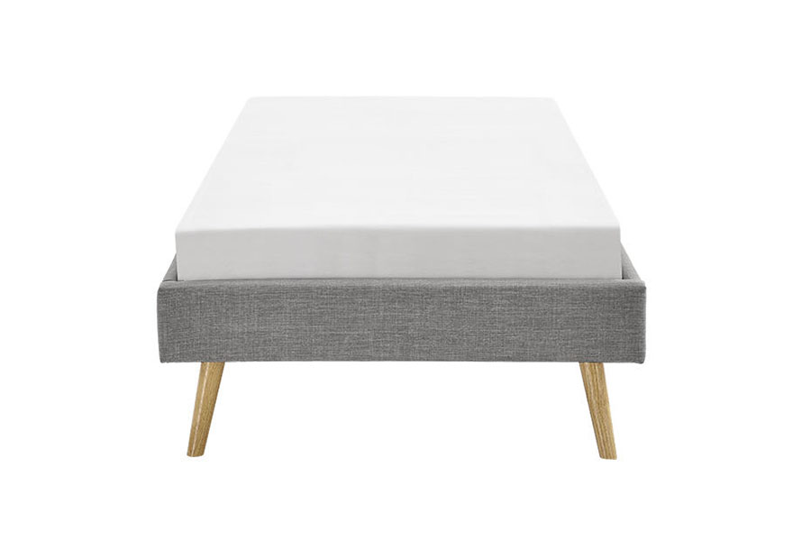 1159C Cama escandinava con patas de madera de lino y panel de madera contrachapada