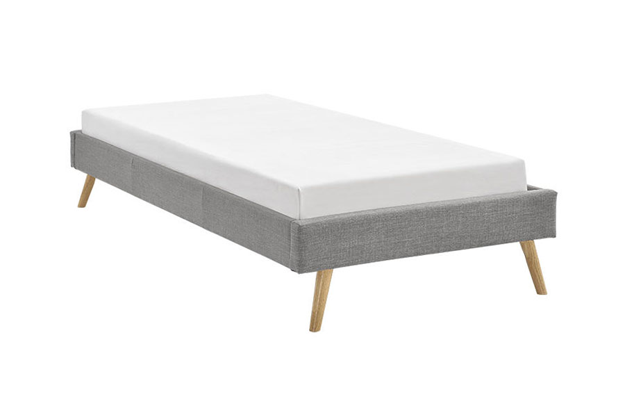1159C Cama escandinava con patas de madera de lino y panel de madera contrachapada