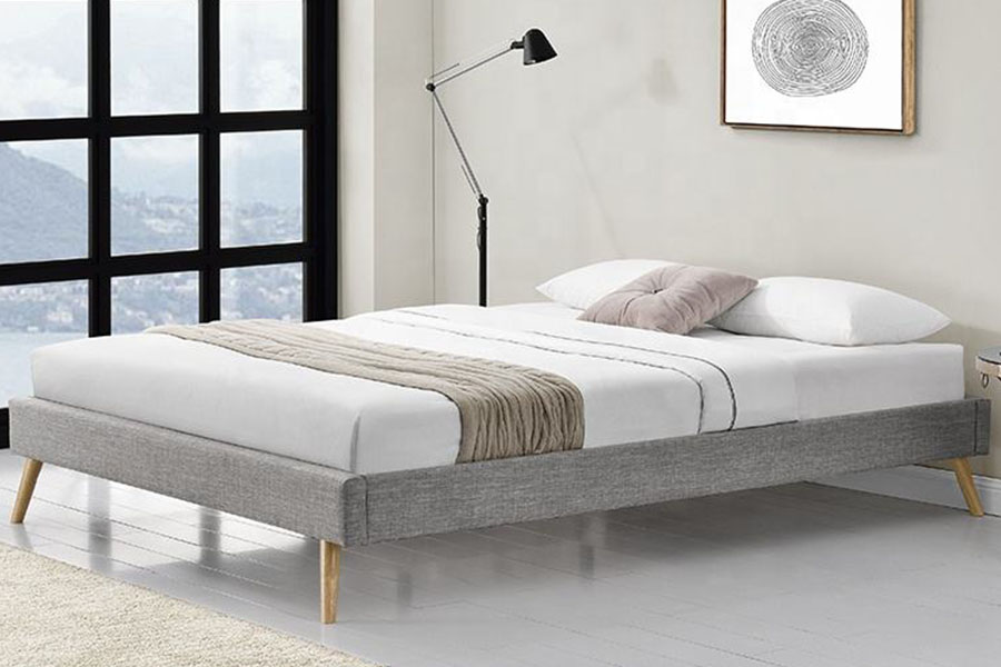 1159C Cama escandinava con patas de madera de lino y panel de madera contrachapada