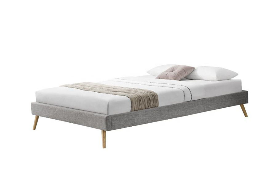 1159C Cama escandinava con patas de madera de lino y panel de madera contrachapada