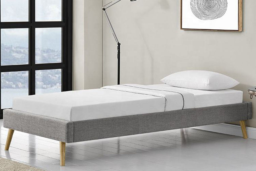 1159C Cama escandinava con patas de madera de lino y panel de madera contrachapada