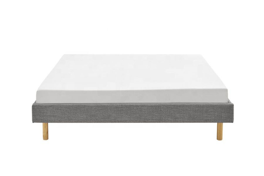 1159B Cama individual de alta calidad, tela de lino, pies de madera modernos