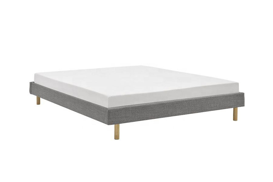 1159B Cama individual de alta calidad, tela de lino, pies de madera modernos