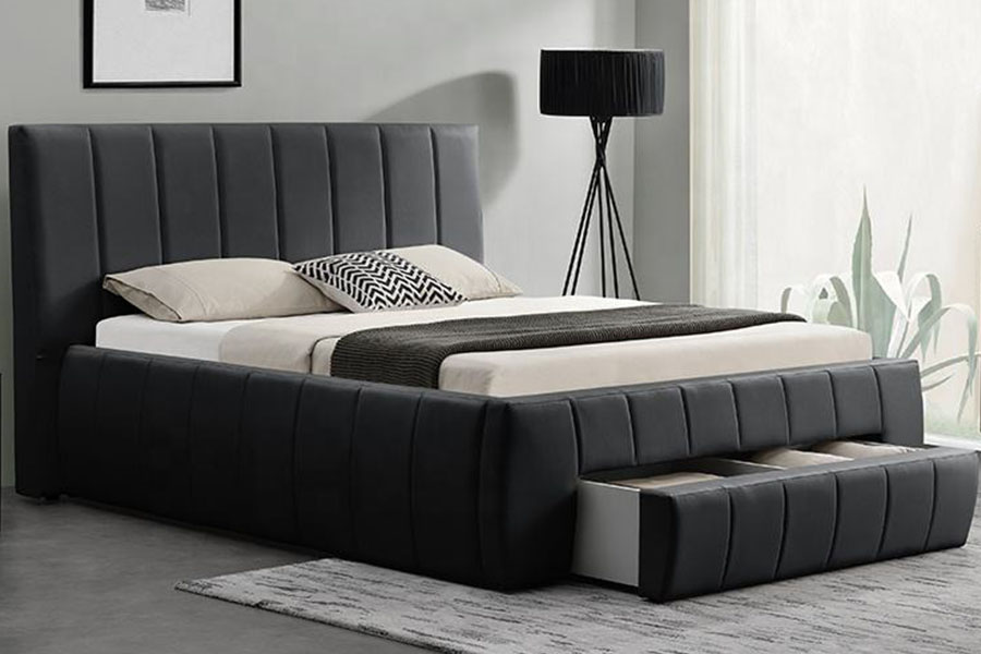 1238D Marco de cama tapizado King con cajón de almacenamiento de cuero PU europeo