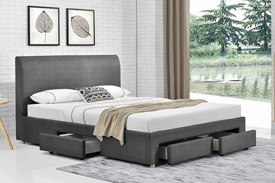 1216D Estructura de cama con almacenamiento tapizada de tela minimalista con cuatro cajones