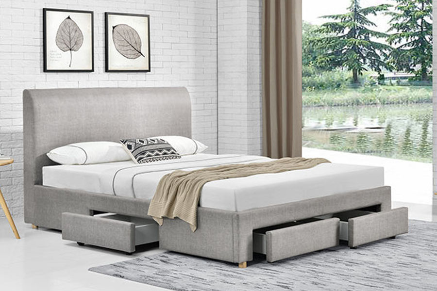 1216D Estructura de cama con almacenamiento tapizada de tela minimalista con cuatro cajones