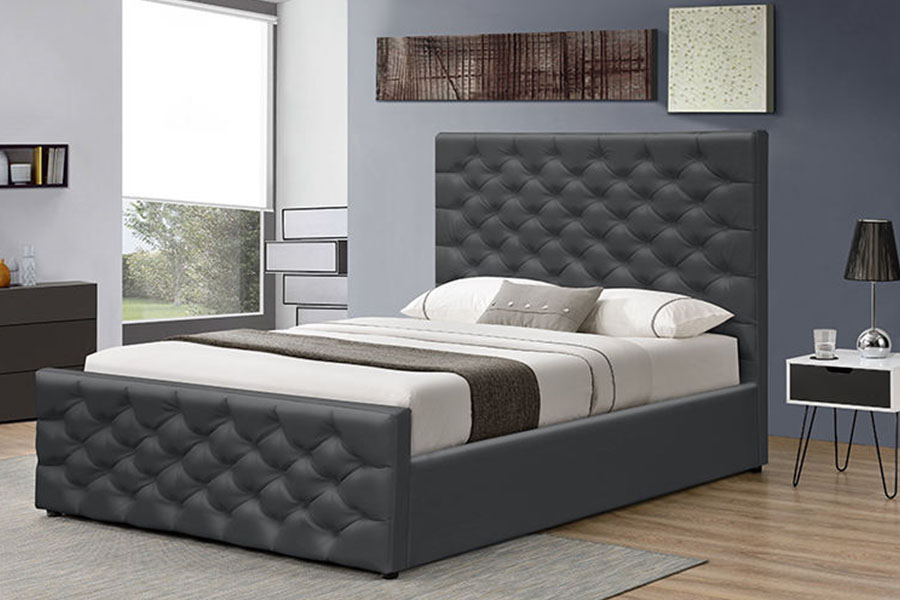 1208G Estructura de cama otomana tipo trineo Chesterfield de chenilla y terciopelo con almacenamiento