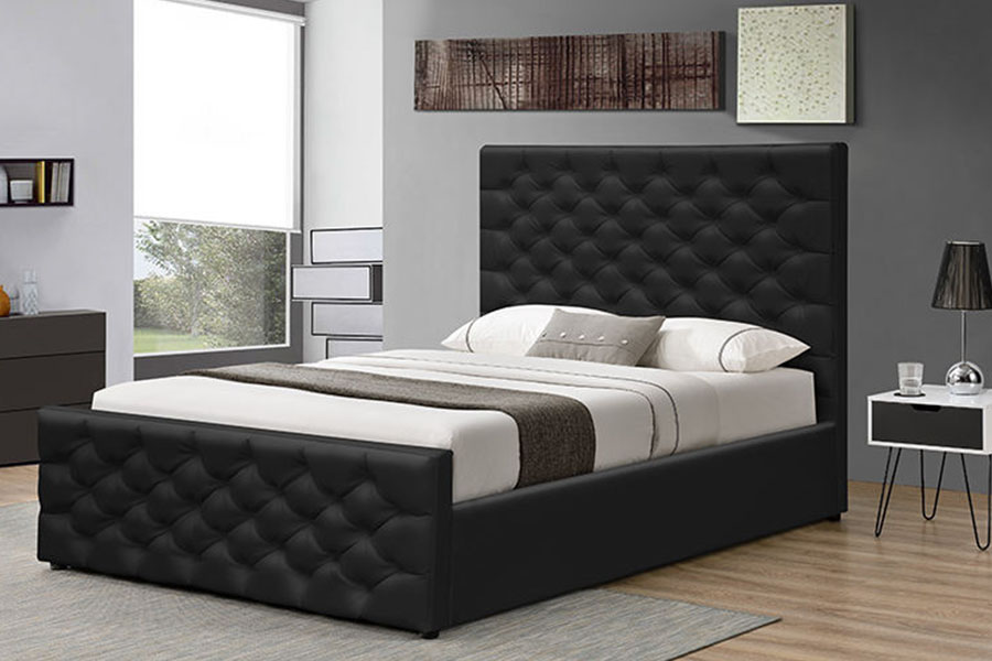 1208G Estructura de cama otomana tipo trineo Chesterfield de chenilla y terciopelo con almacenamiento