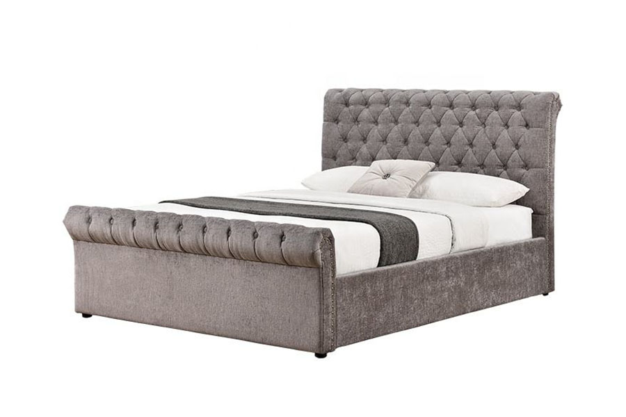 1208G Estructura de cama otomana tipo trineo Chesterfield de chenilla y terciopelo con almacenamiento
