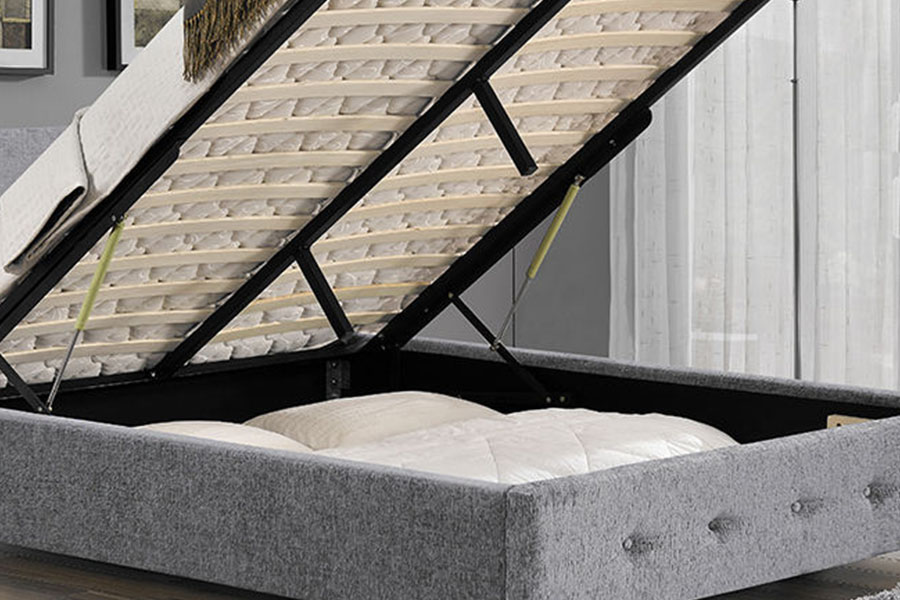 1191G Estructura de cama con almacenamiento tapizada tamaño king otomana de tela