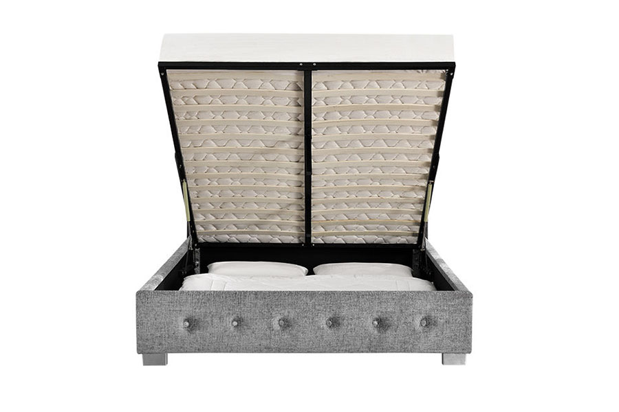 1191G Estructura de cama con almacenamiento tapizada tamaño king otomana de tela