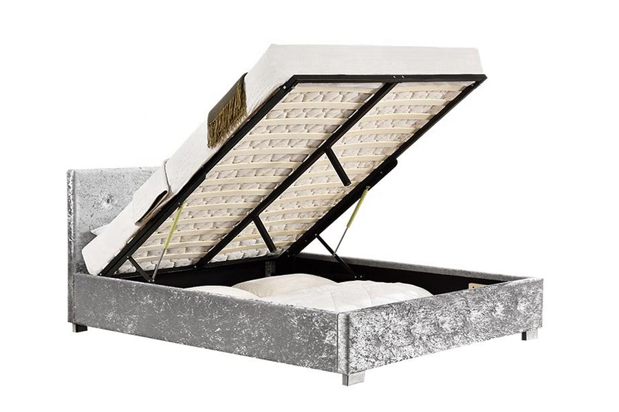 1191G Estructura de cama con almacenamiento tapizada tamaño king otomana de tela