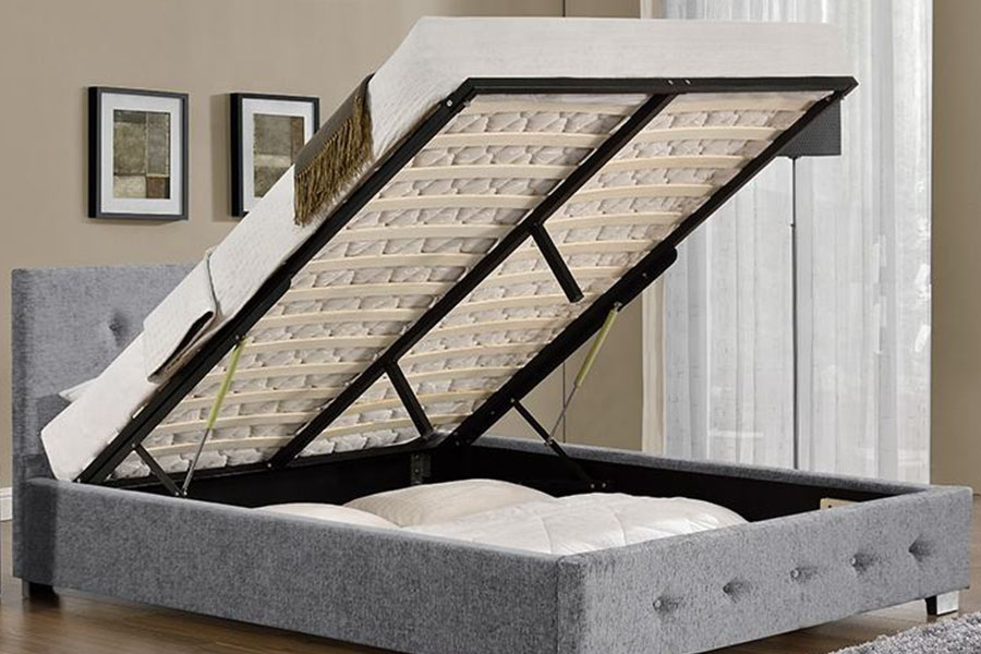 1191G Estructura de cama con almacenamiento tapizada tamaño king otomana de tela