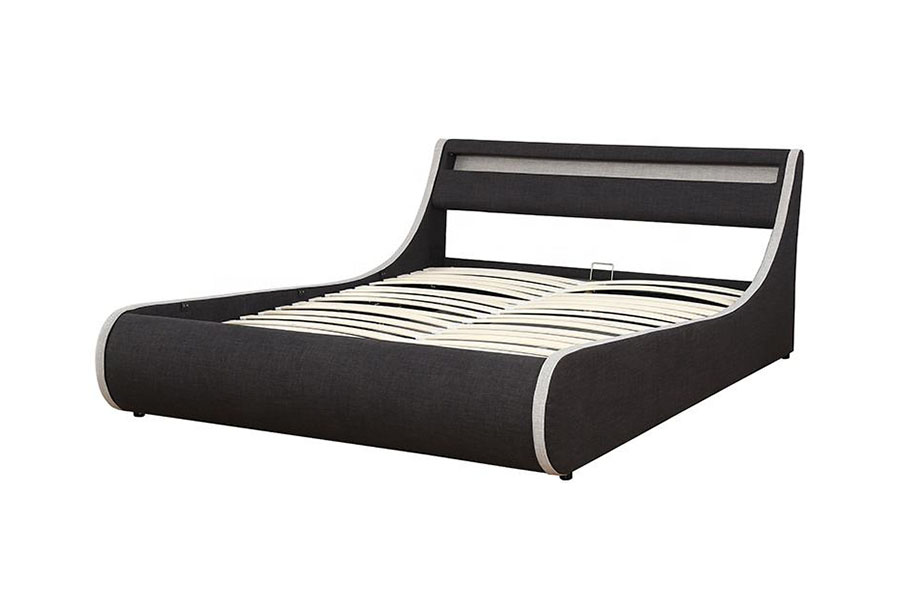 1408-1G Estructura de cama tapizada con almacenamiento otomano con estructura de madera suave de tela de lino