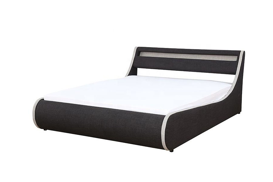 1408-1G Estructura de cama tapizada con almacenamiento otomano con estructura de madera suave de tela de lino