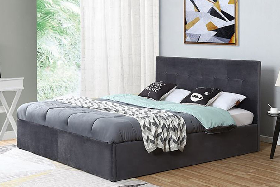 1407G Estructura de cama tapizada con almacenamiento de madera y elevación a gas de terciopelo de operación flexible