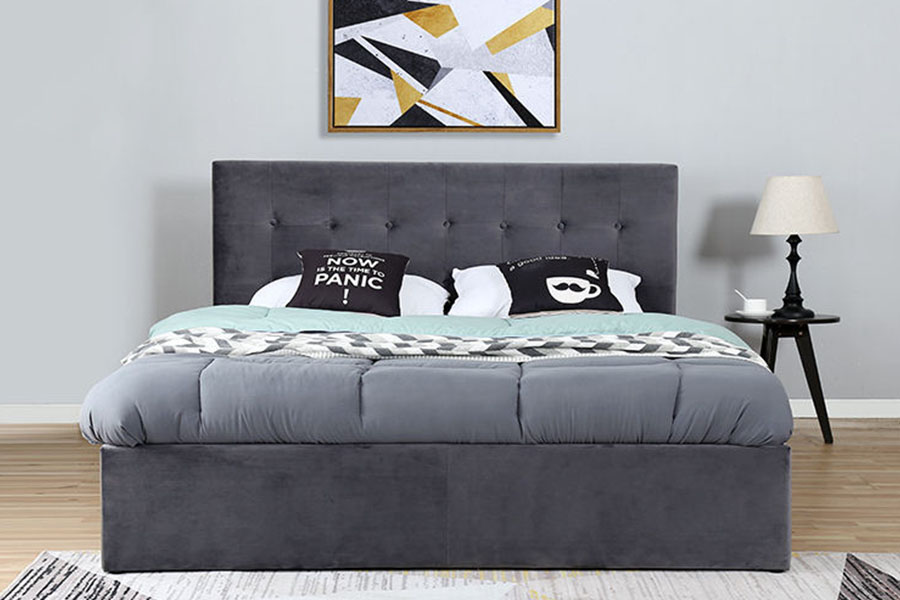 1407G Estructura de cama tapizada con almacenamiento de madera y elevación a gas de terciopelo de operación flexible