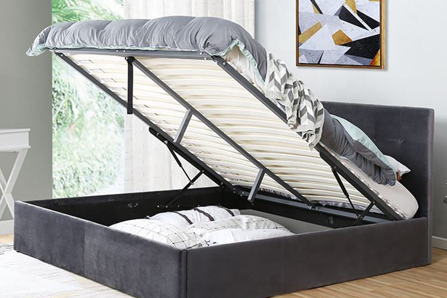 1407G Estructura de cama tapizada con almacenamiento de madera y elevación a gas de terciopelo de operación flexible