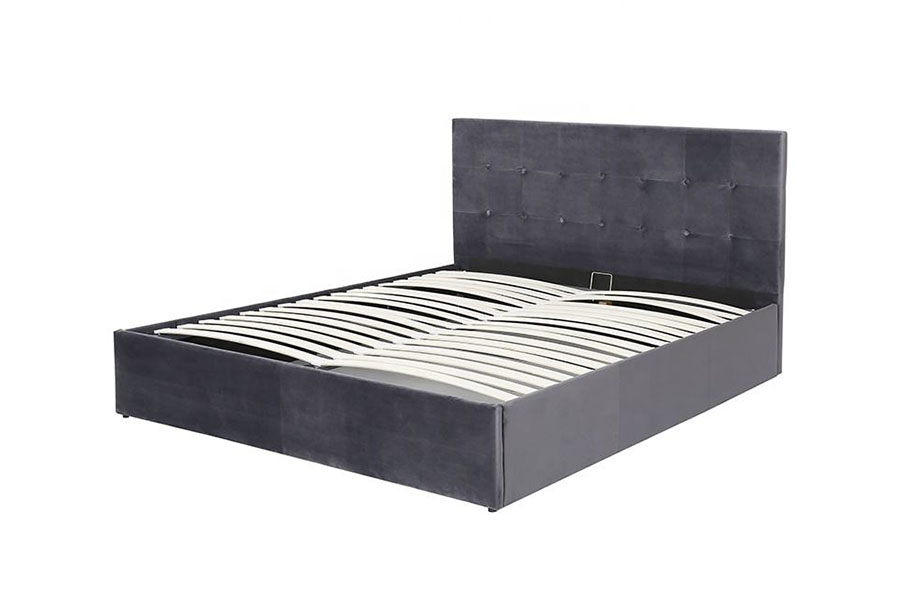 1407G Estructura de cama tapizada con almacenamiento de madera y elevación a gas de terciopelo de operación flexible