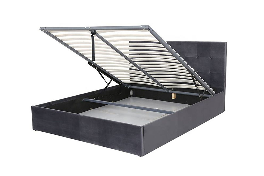 1407G Estructura de cama tapizada con almacenamiento de madera y elevación a gas de terciopelo de operación flexible