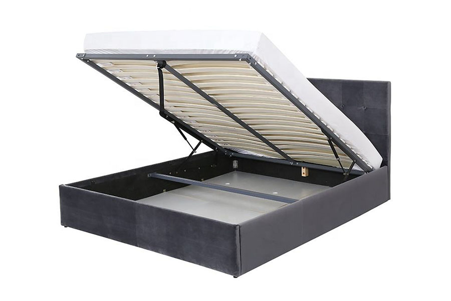 1407G Estructura de cama tapizada con almacenamiento de madera y elevación a gas de terciopelo de operación flexible