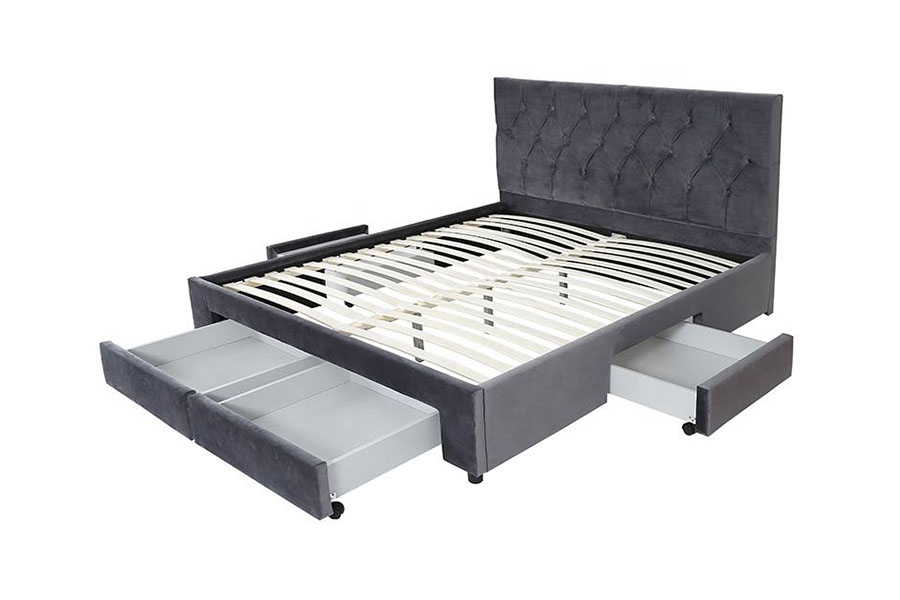 1406D Estructura de cama tapizada con cajón y base de madera de terciopelo King