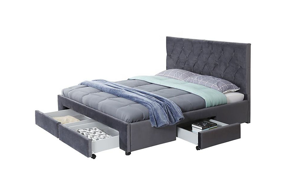 1406D Estructura de cama tapizada con cajón y base de madera de terciopelo King