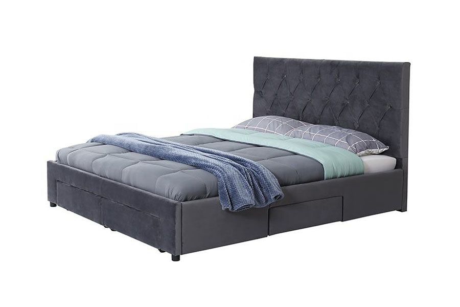1406D Estructura de cama tapizada con cajón y base de madera de terciopelo King