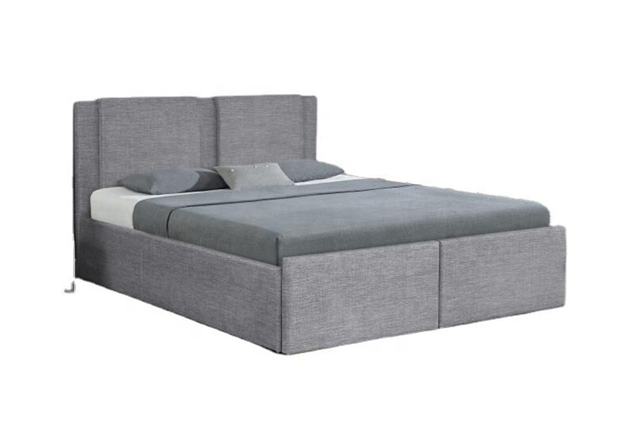 1311DG ​​Estructura de cama tapizada con almacenamiento de madera y tela con dos cajones y elevación a gas