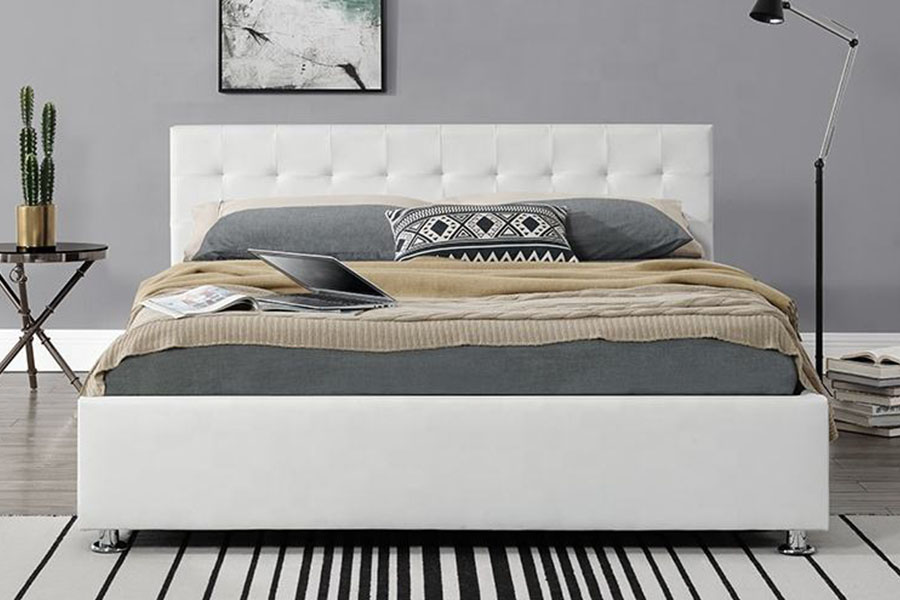 Marco de cama tapizado otomano interior de cuero sintético negro 1405G