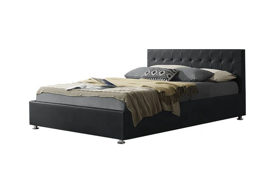 Marco de cama tapizado otomano interior de cuero sintético negro 1405G