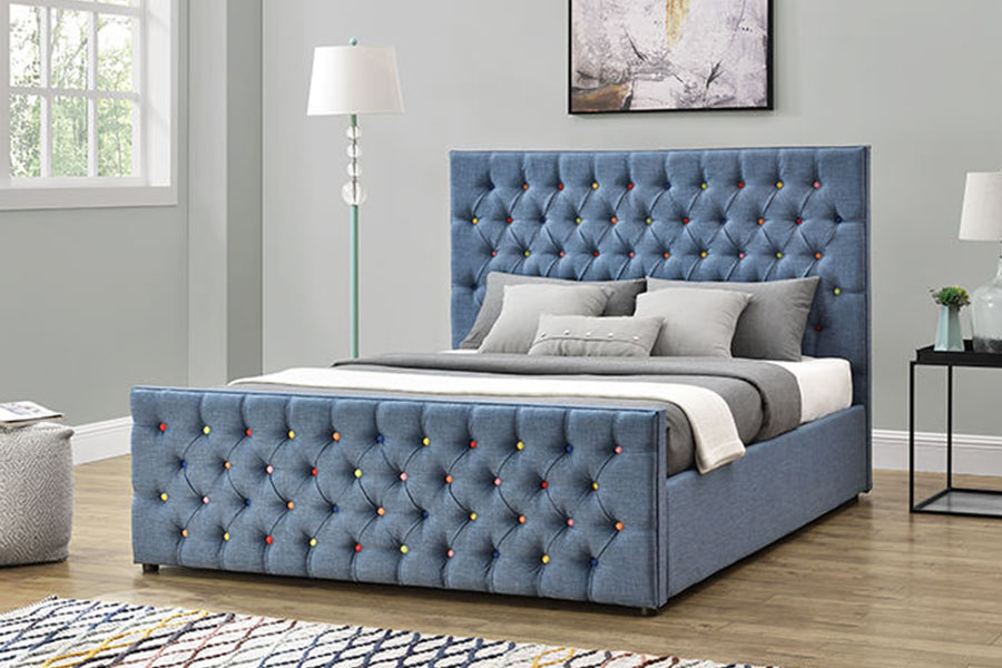 1308G Estructura de cama con almacenamiento y elevación a gas con plataforma capitoné y botones tipo trineo de lujo en tela negra