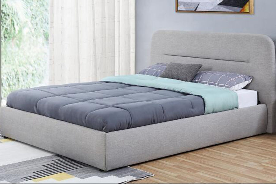 Marco de cama con almacenamiento tapizado King con elevación a gas de tela LED cóncavo-Ravine 1388G