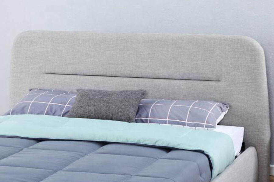 Marco de cama con almacenamiento tapizado King con elevación a gas de tela LED cóncavo-Ravine 1388G