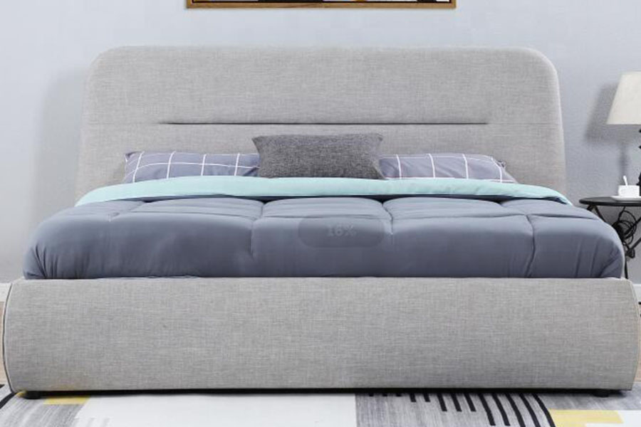 Marco de cama con almacenamiento tapizado King con elevación a gas de tela LED cóncavo-Ravine 1388G