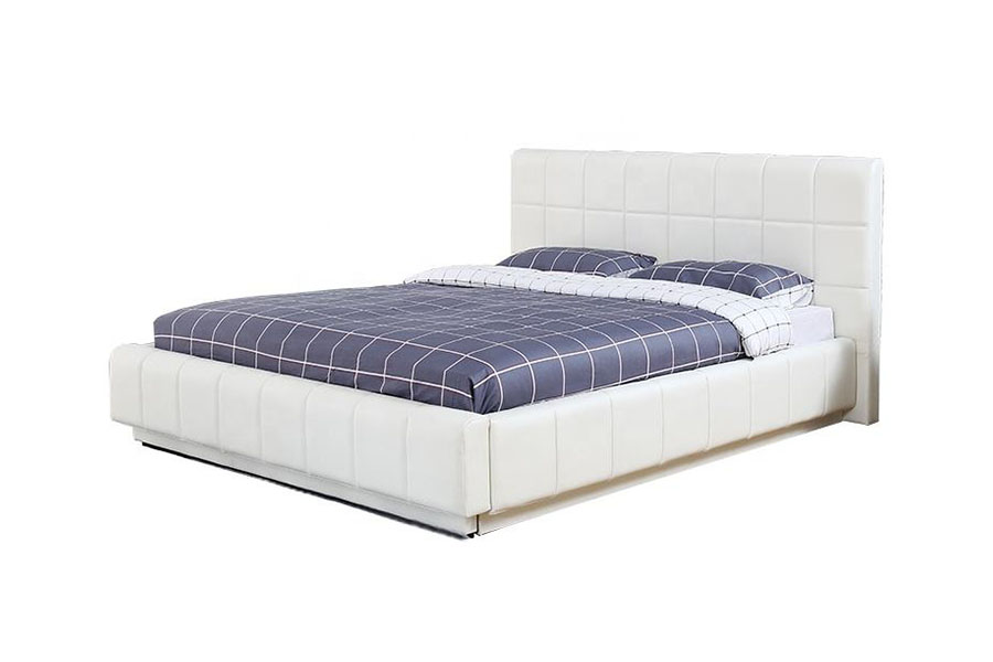 Marco de cama tapizado para dormitorio con almacenamiento de cuero PU blanco y LED de tres lados 1305G