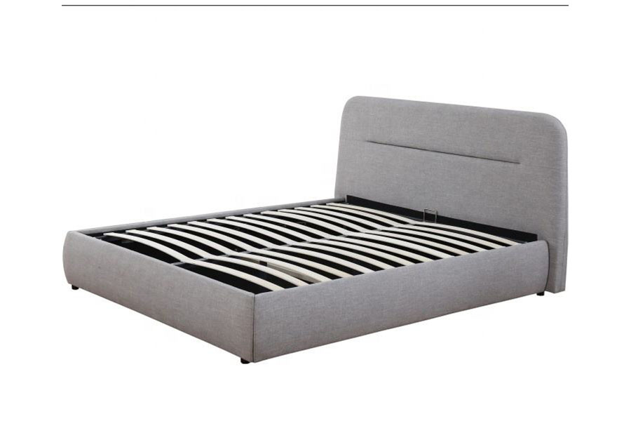Marco de cama con almacenamiento tapizado King con elevación a gas de tela LED cóncavo-Ravine 1388G