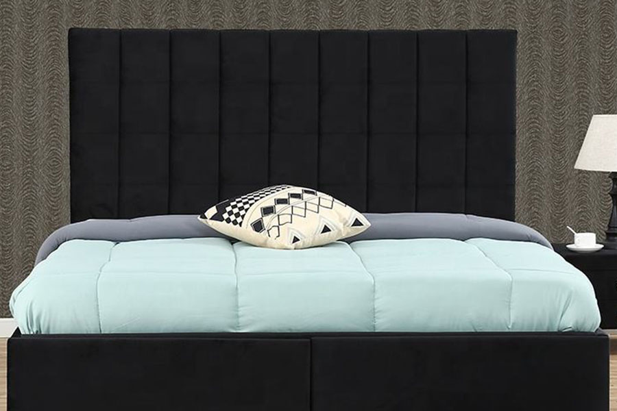 1344DG Estructura de cama con almacenamiento y cajones con elevación a gas y cuero King con botones capitoné
