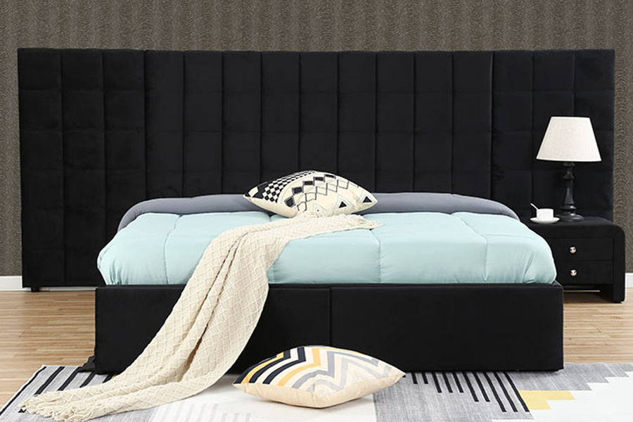 1344DG Estructura de cama con almacenamiento y cajones con elevación a gas y cuero King con botones capitoné