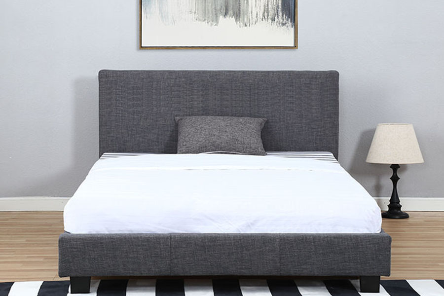 1334-1-2 Elegante estructura de cama doble tapizada con LED en tela de lino